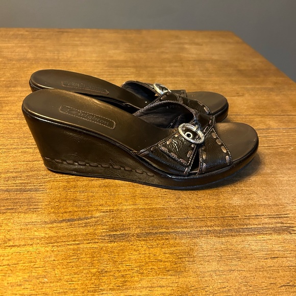 Brighton Music Sandal Wedge Heels Brown Open Toe Slide on Sandals Size 8.5 - Picture 3 of 4